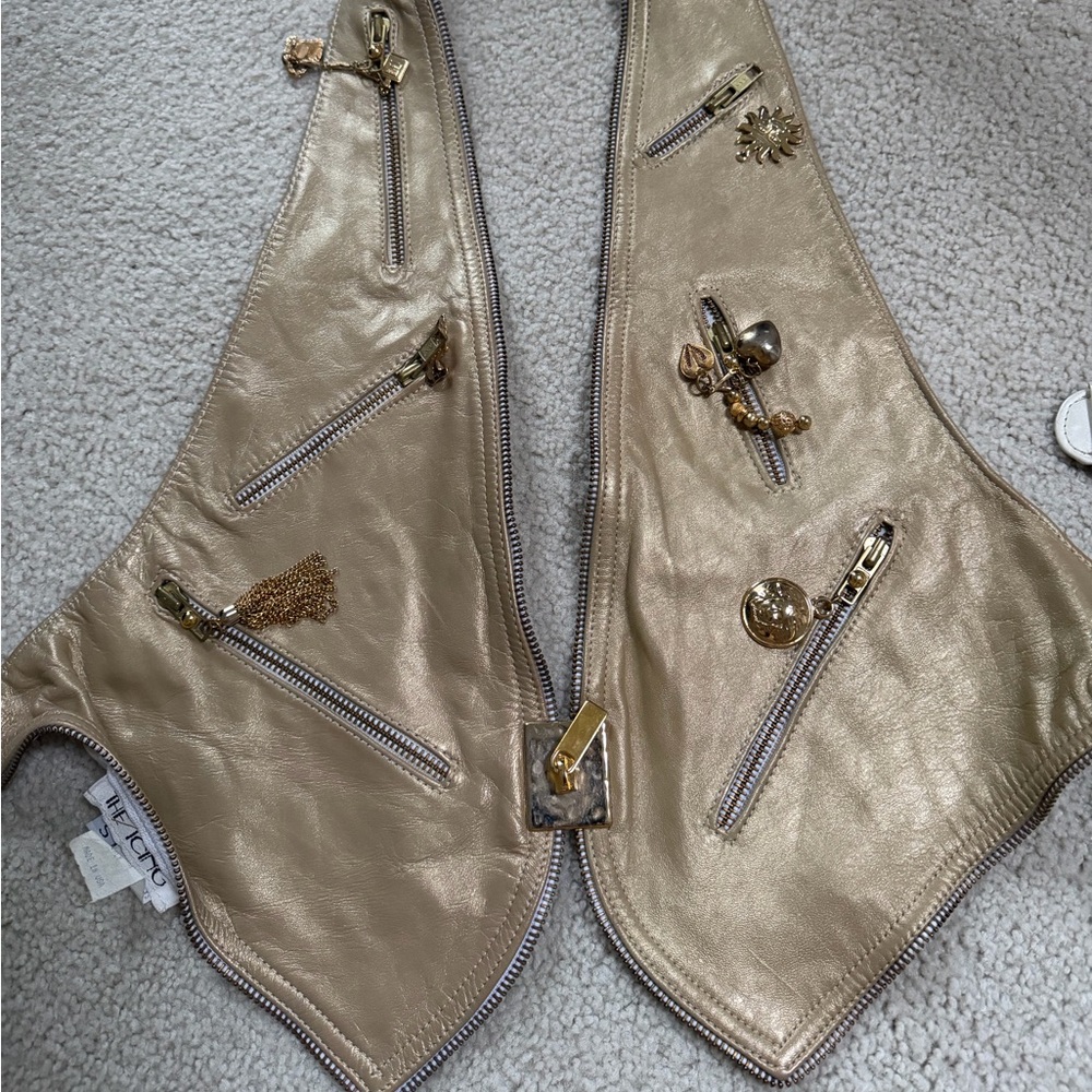 Gold Leather vest with belt buckle
